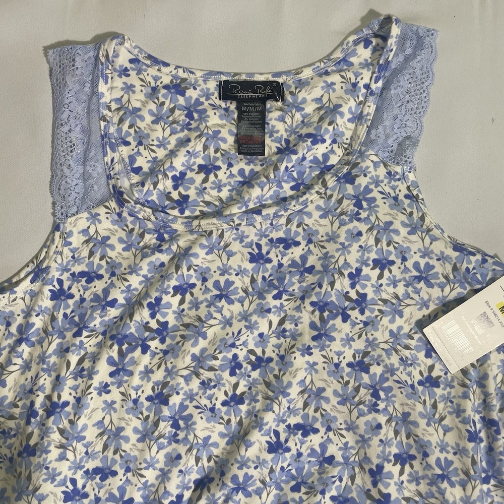 NWT Rene Rolfe 2 Piece Pajama Set Women M Sleeveless Tank W/ Capri's Blue Floral - Picture 5 of 9